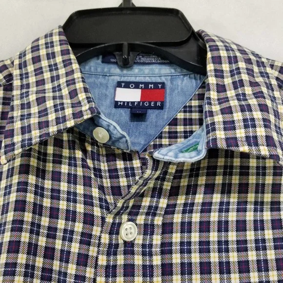 Tommy Hilfiger Men's Shirt Medium Blue Plaid Check Long Sleeve - Picture 2 of 10